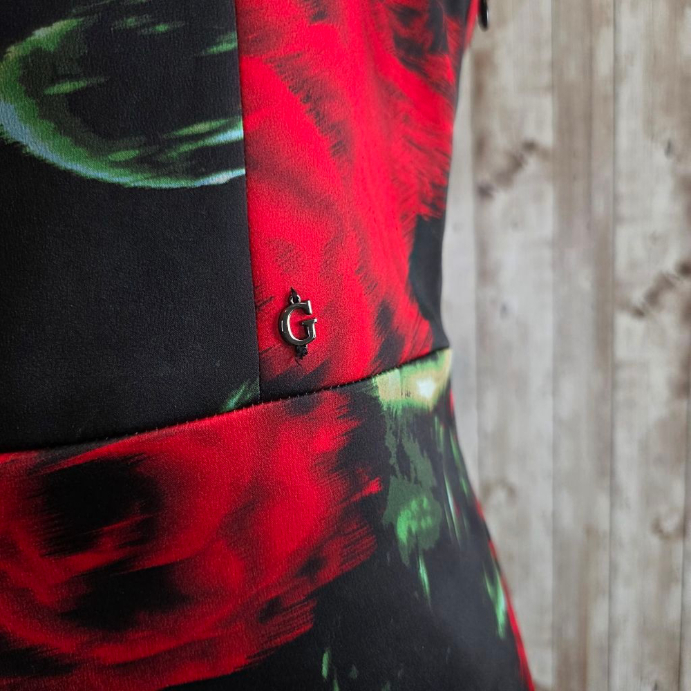 Women's Guess Black Red Rose Print Mini Dress Size M - Picture 7 of 14